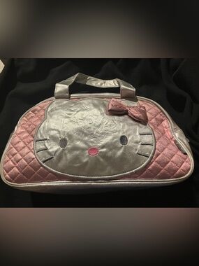 Vintage Hello Kitty Pink Quilted Mini Duffle Bag Metallic Silver Y2K 2005